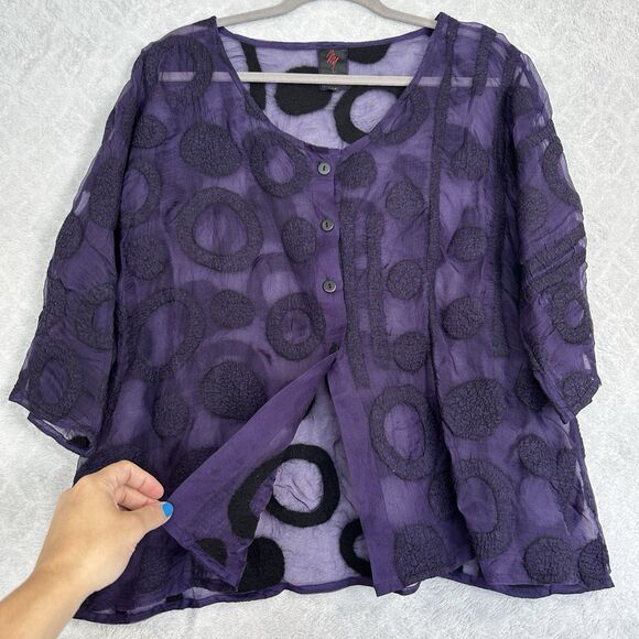 Miriam Carter Feltmaker Sheer Top Women Medium Purple Wool Art to Wear Lagenlook - Picture 3 of 10